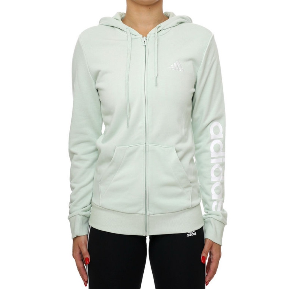 Womens adidas Essentials Linear Full-Zip French Terry Hoodie in Mint Green *NWT*